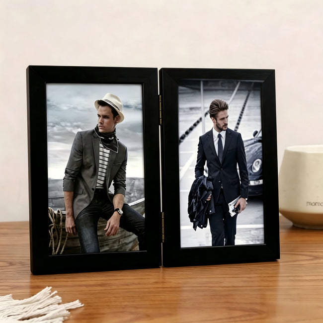 MDF Hinged Double Photo Frame 6/7/8 in, Black/White/Mahogany Main Image