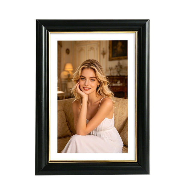 Resin Picture Frame Black/White with Gold Line Hover Image