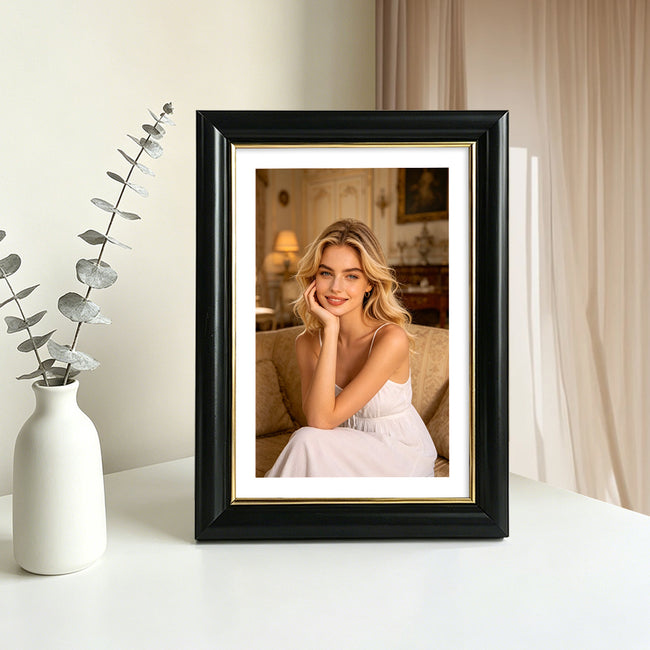 Resin Picture Frame Black/White with Gold Line, 7/6/8 in Main Image