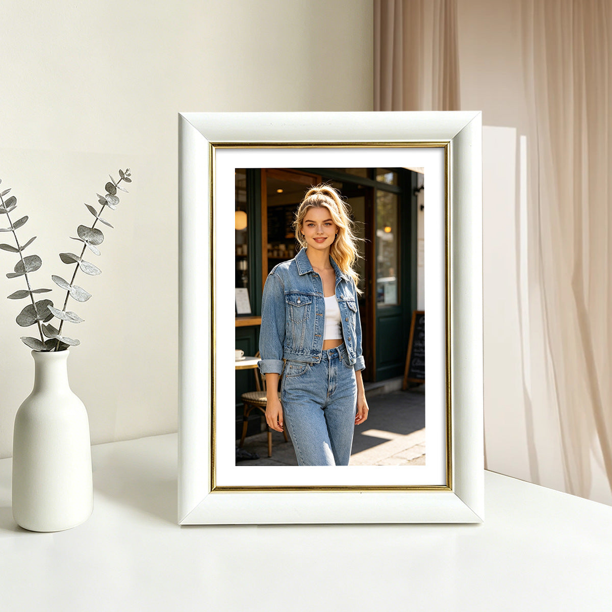 Resin Picture Frame Black/White with Gold Line